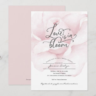 Liefde zit in bloei, stoffige roze roze roos, flor kaart