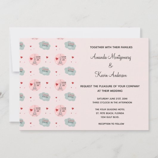 Liefde zit in de Eiffeltoren en het Hart Wedding Kaart (Voorkant)