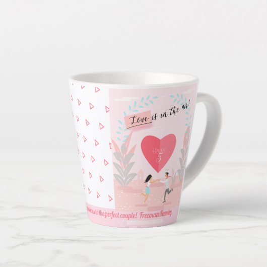 "Liefde zit in de lucht!" Jubileum met versiering Latte Mok (Rechterhoek)