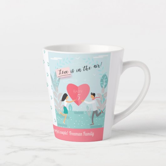 "Liefde zit in de lucht!" Jubileum met versiering Latte Mok (Rechts)