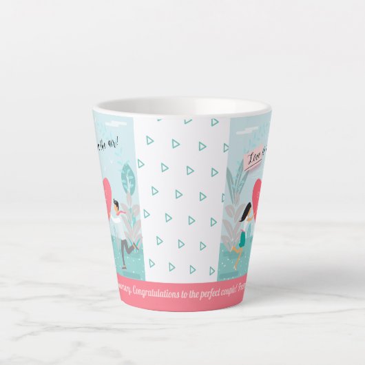 "Liefde zit in de lucht!" Jubileum met versiering Latte Mok (Voorkant)