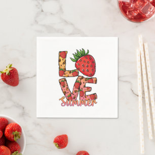 Liefde & zomer   Roze en bruin   verse aardbei Servet