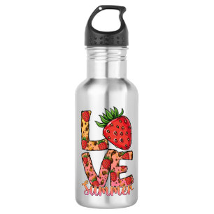 Liefde & zomer Roze en bruin verse aardbei Waterfles