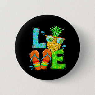 Liefde Zomer T-shirt Met Ananas En Flip Flop Ronde Button 5,7 Cm
