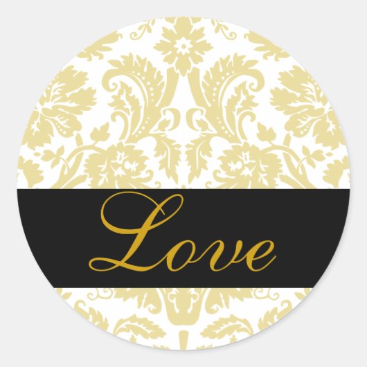 Liefde Zwart & Goud Damask Bruiloft Sticker (Voorkant)