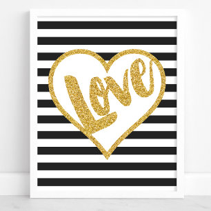 Liefde Zwart & Wit Goud Glitter Strepen Poster