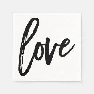 LIEFDE Zwart Wit Moderne Typografie Trouwfeest Servet