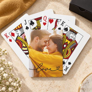 Liefde Zwarte Script Hart Aangepaste Foto Pokerkaarten
