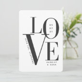 Liefde zwarte witte moderne typografie bruiloft 1 save the date (Staand voorkant)