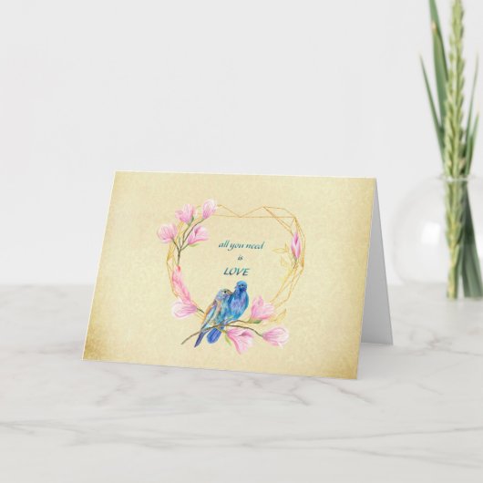 Liefdes Vogels In Hart Valentijnsdag Kaart (Voorkant)