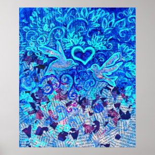 Liefdes vogels, op gerecyclede tekst, 22" x 28" Po Poster
