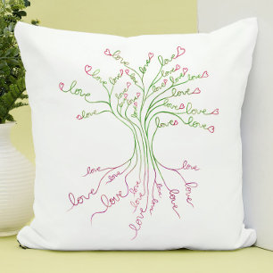 Liefdesboom Levensboom Kunst Wit Groen Roze Hartje Kussen