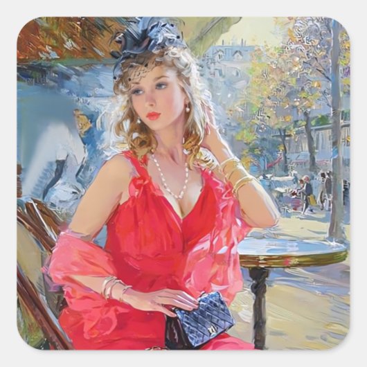 liefdescafé vierkante sticker (Voorkant)