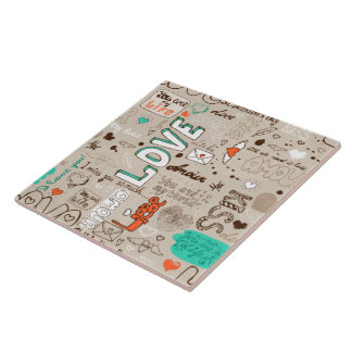 Liefdescitaten Doodle Patroon Tegeltje