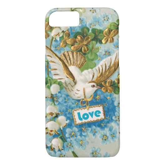 Liefdesduif blauw witte bloemetjes Case-Mate iPhone Case (Achterkant)