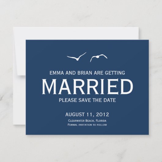 Liefdesduiven Save The Date-aankondiging - Navy Date (Voorkant)