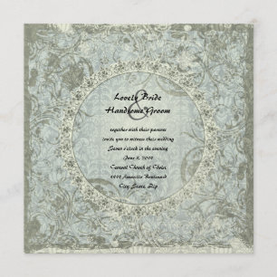  liefdesgedicht Blauwe Grijze Damask Wedding Invit Kaart