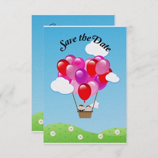 Liefdeshart hete luchtballon Trouww Datum reserver Save The Date (Voorkant / Achterkant)