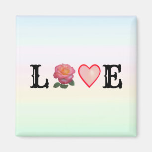 Liefdeshart & Roze Roos Bloem op Pastelkleuren Magneet