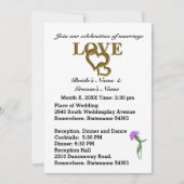 Liefdesharten en Paarse Thistle bruiloft uitnodigi Kaart (Voorkant)