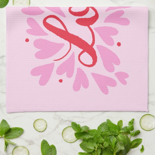 Liefdesharten - roze en rood theedoek (Gevouwen)