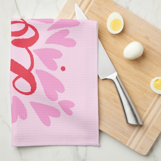 Liefdesharten - roze en rood theedoek (Quarter Fold)