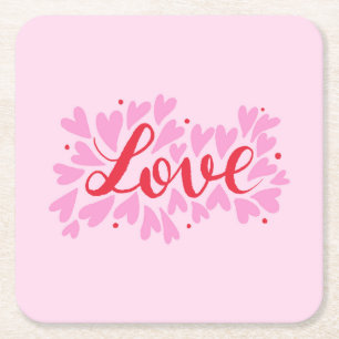 Liefdesharten - roze en rood vierkante kartonnen onderzetter