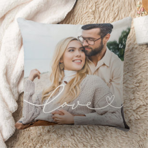 Liefdeshartscript foto witte tekst kussen