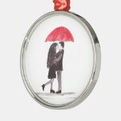 Liefdeskoppel rode paraplu waterverf bruiloft scha metalen ornament (Links)