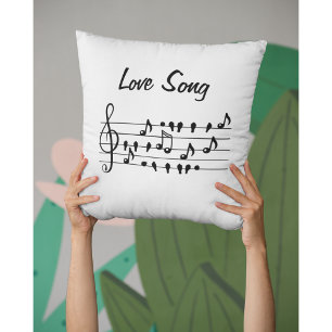 Liefdeslied Vogel Noten Zwart Wit Kunst Kussen