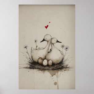 Liefdesnest – Lentekippen Afdrukbare Kunst, Valent Poster