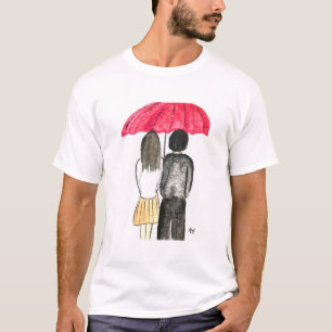 Liefdespaar met rode paraplu t-shirt