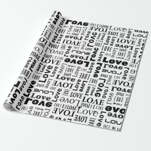 Liefdespatroon met zwarte letters cadeaupapier