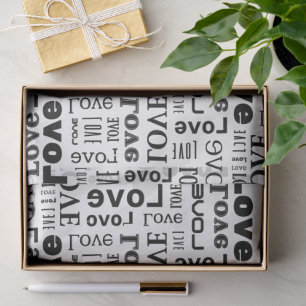 Liefdespatroon met zwarte letters tissuepapier