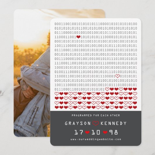 Liefdesprogramma voor nerds Eenvoudige binaire cod Save The Date (Voorkant / Achterkant)