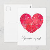Liefdespuzzel opgelost, rode puzzelhart briefkaart (Voorkant / Achterkant)