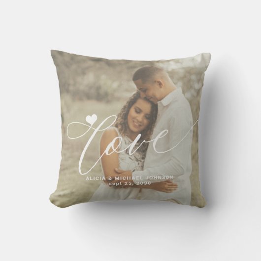 Liefdesscript moderne 2 foto hart gepersonaliseerd kussen (Voorkant)