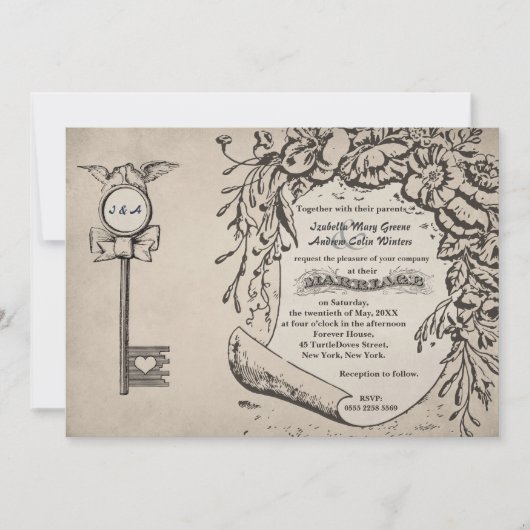 liefdessleutel en Turtle Doves Weddenschap #V0 Kaart (Voorkant)