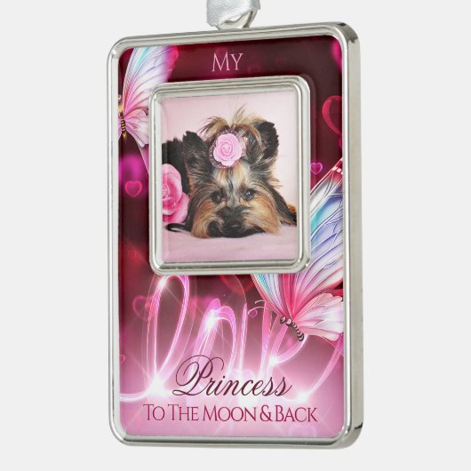 Liefdestribute, Roze harten en vlinder - Huisdier Verzilverd Kader Ornament (Links)