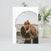 Liefdesviering, eenvoudige script boog foto bruilo kaart (Staand voorkant)