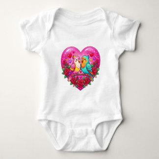 Liefdesvogelduo in Roze Hart Romper
