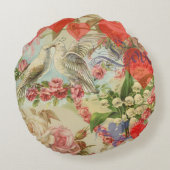 Liefdesvogels Antieke Hart Rond Kussen (Achterkant)