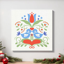 Liefdesvogels en Bloesems Canvas Afdruk