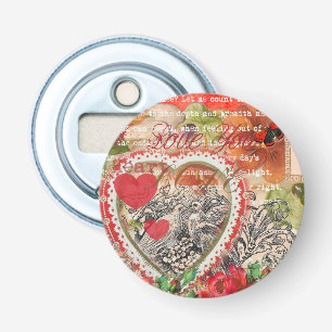 Liefdesvogels Hart Rode Kunstcollage Button Flesopener