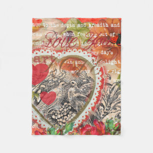 Liefdesvogels Hart Rode Kunstcollage Fleece Deken