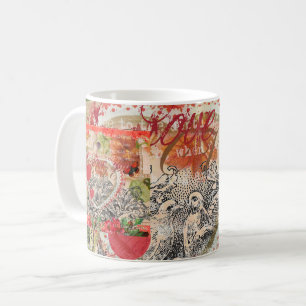 Liefdesvogels Hart Rode Kunstcollage Koffiemok