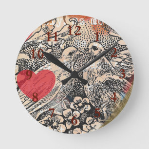 Liefdesvogels Hart Rode Kunstcollage Ronde Klok