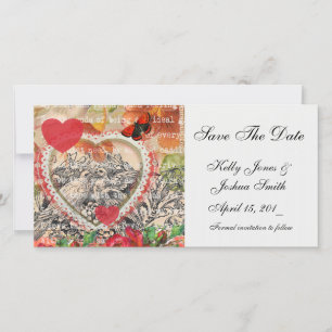 Liefdesvogels Hart Rode Kunstcollage Save The Date