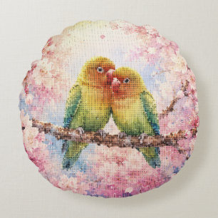Liefdesvogels in Geometrische Stijl tussen Kersenb Rond Kussen