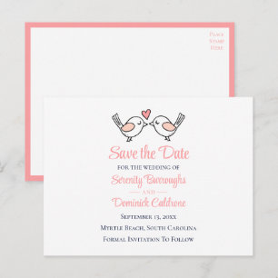 Liefdesvogels Roze Liefdesvogels Trouw Save the Da Aankondigingskaart